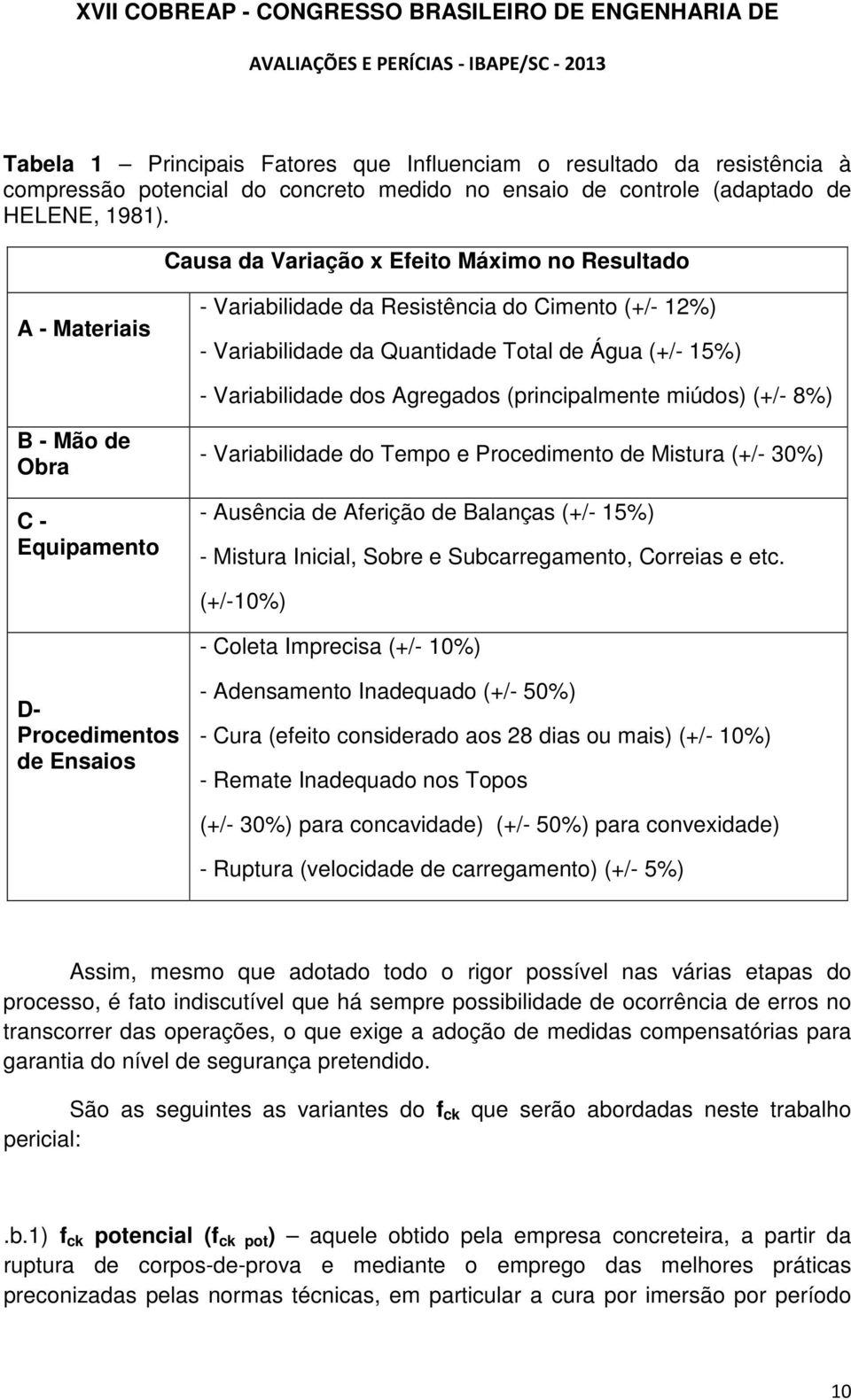 (principalmente miúdos) (+/- 8%) B - Mão de Obra C - Equipamento - Variabilidade do Tempo e Procedimento de Mistura (+/- 30%) - Ausência de Aferição de Balanças (+/- 15%) - Mistura Inicial, Sobre e