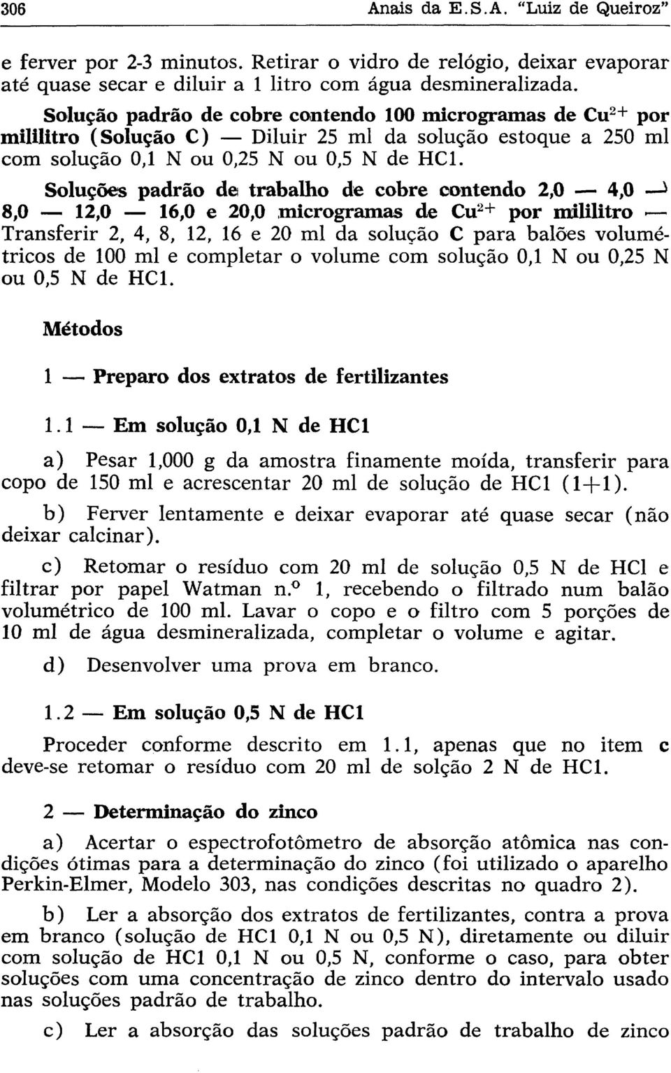 Soluções padrão de trabalho de cobre contendo 2,0 4,0 * 8,0 12,0 16,0 e 20,0 microgramas de Cu 2+ por mililitro Transferir 2, 4, 8, 12, 16 e 20 ml da solução C para balões volumétricos de 100 ml e