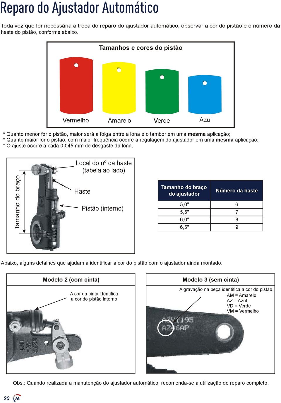 frequência ocorre a regulagem do ajustador em uma mesma aplicação; * O ajuste ocorre a cada 0,045 mm de desgaste da lona.