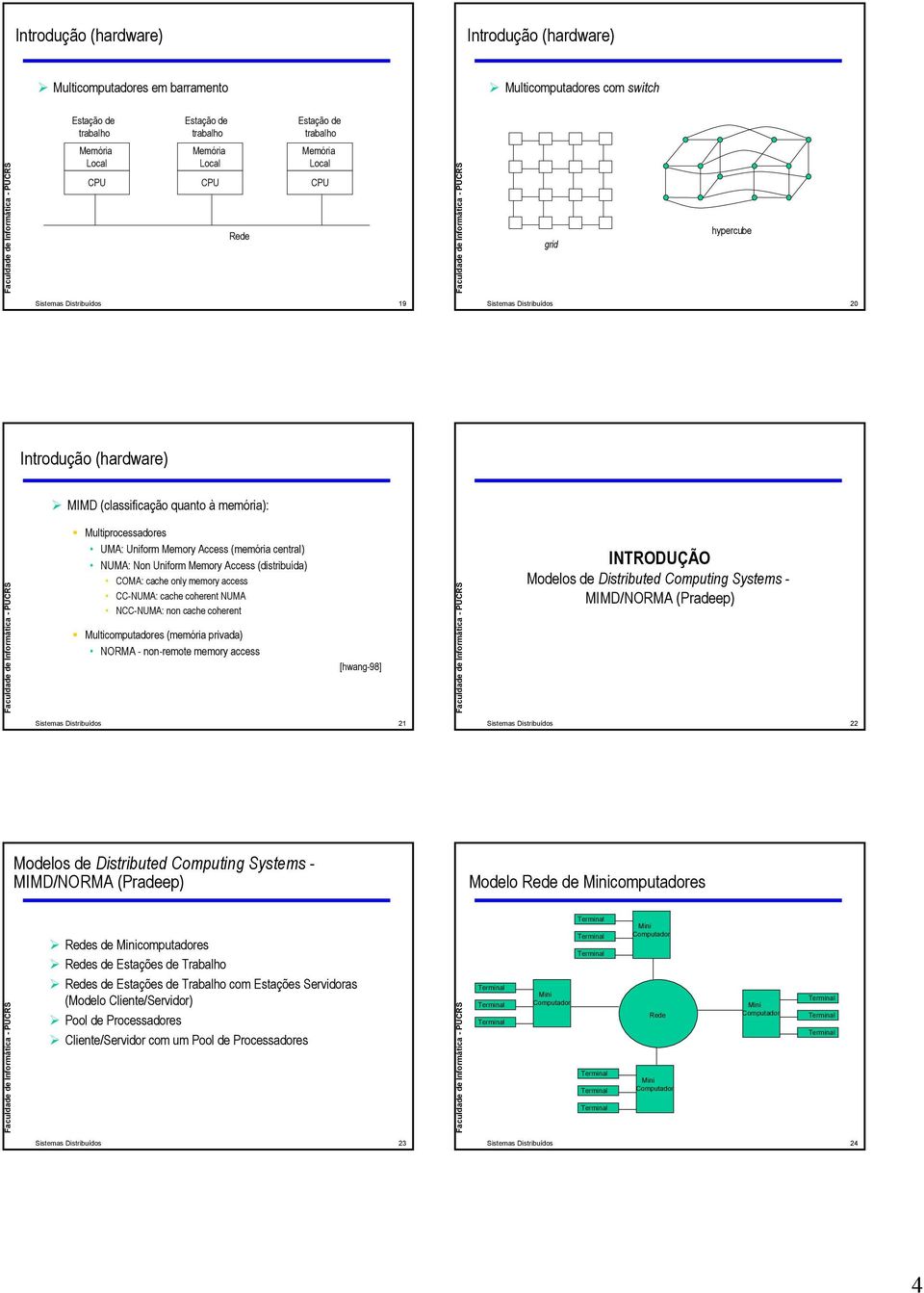 coherent NUA N-NUA: non cache coherent ulticomputadores (memória privada) NORA - non-remote memory access [hwang-98] odelos de Distributed omputing Systems - ID/NORA (Pradeep) Sistemas Distribuídos