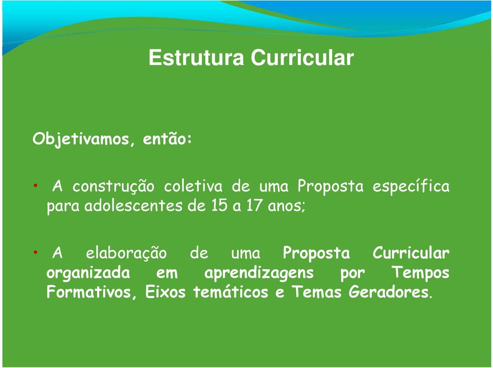 A elaboração de uma Proposta Curricular organizada em