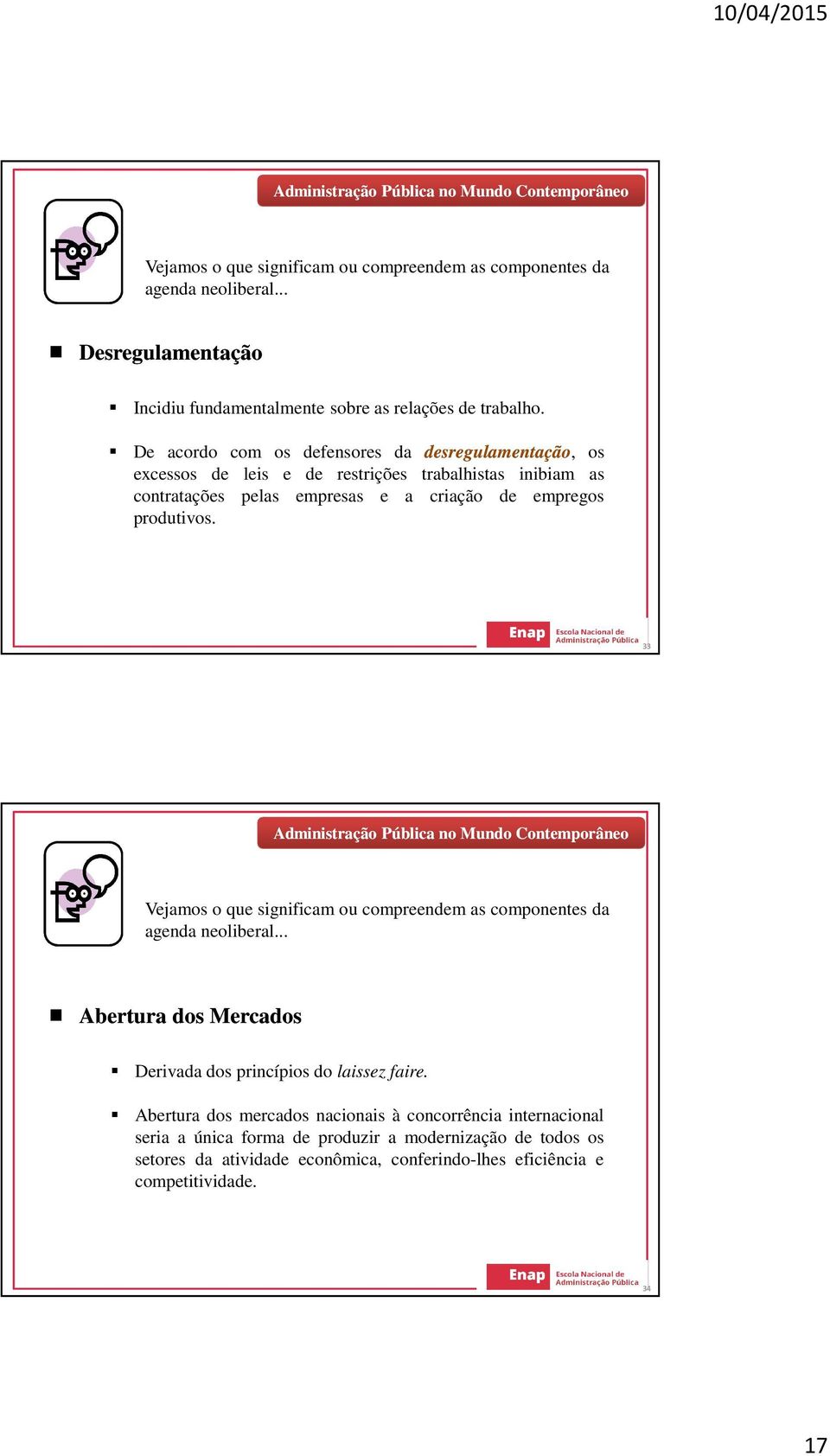 De acordo com os defensores da desregulamentação, os excessos de leis e de restrições trabalhistas inibiam as contratações pelas empresas e a criação de empregos produtivos. 33 .