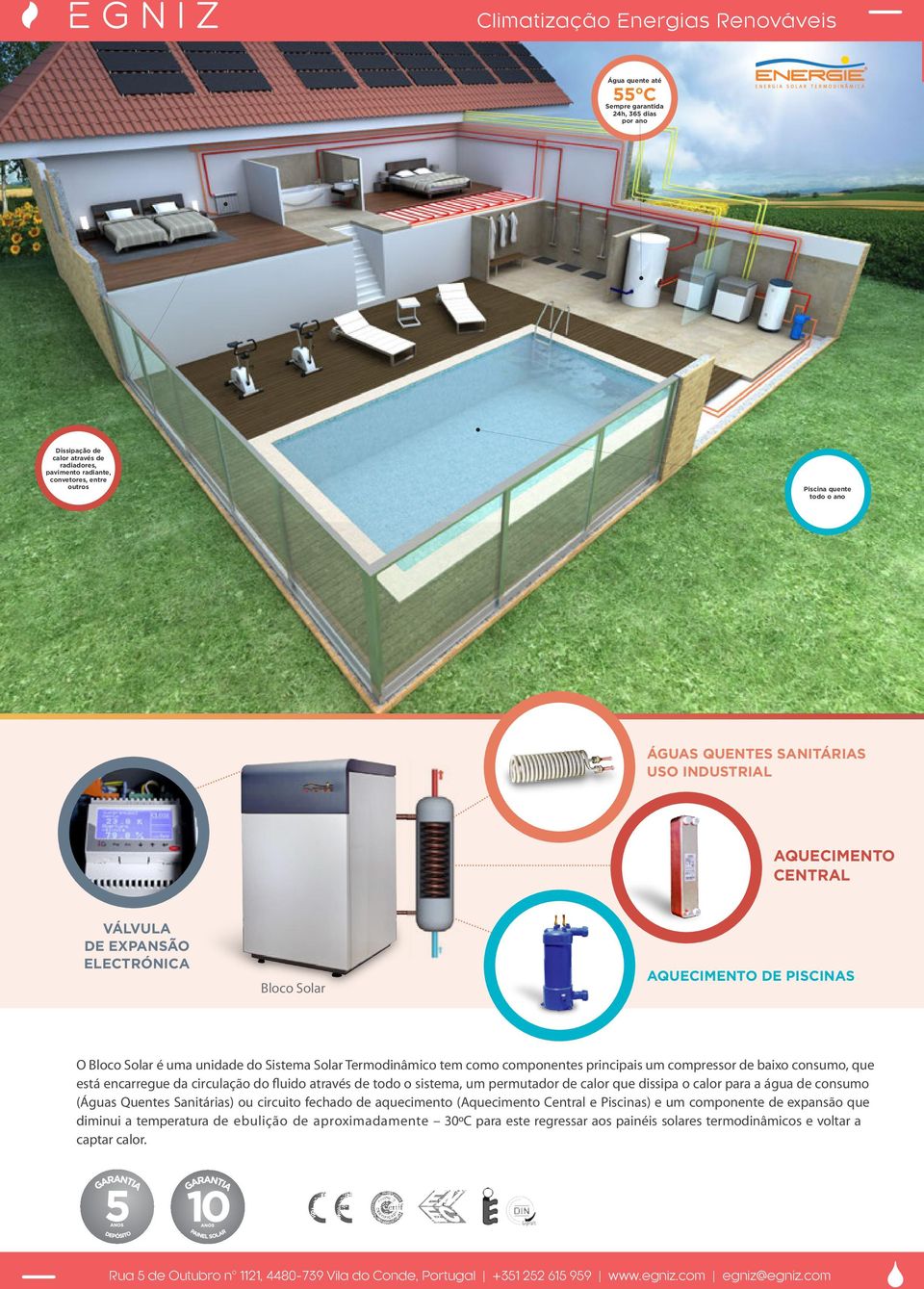 principais um compressor de baixo consumo, que está encarregue da circulação do fluido através de todo o sistema, um permutador de calor que dissipa o calor para a água de consumo (Águas Quentes