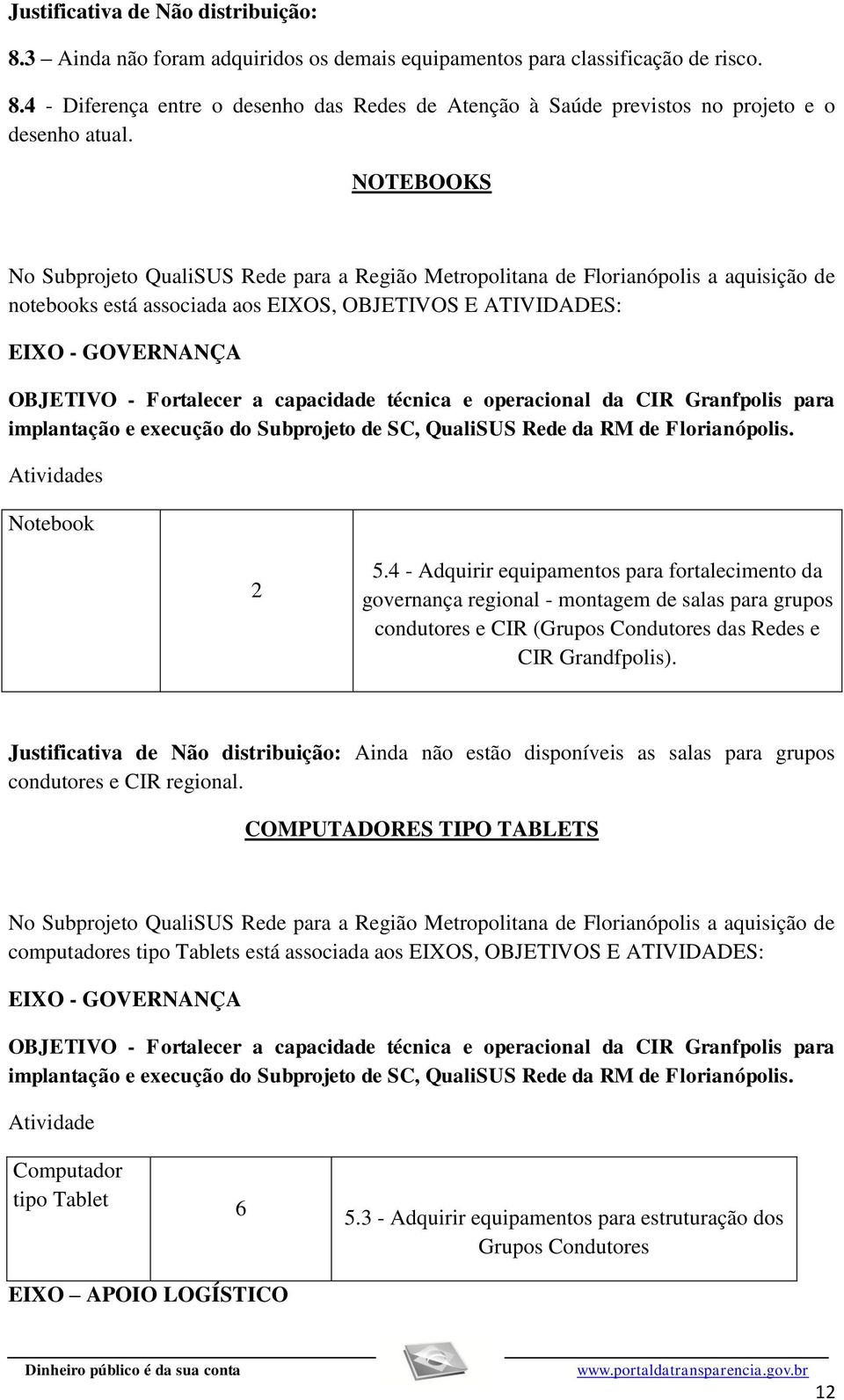 capacidade técnica e operacional da CIR Granfpolis para implantação e execução do Subprojeto de SC, QualiSUS Rede da RM de Florianópolis. s Notebook 2 5.