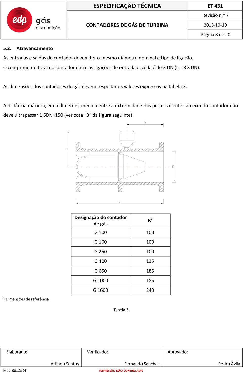 As dimensões dos contadores de gás devem respeitar os valores expressos na tabela 3.