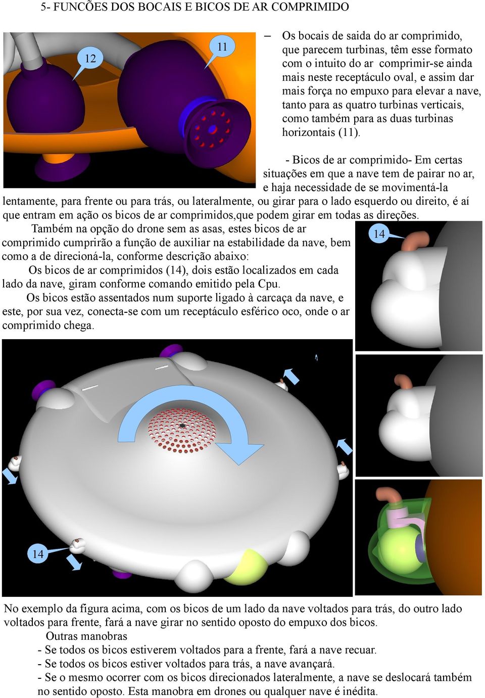 - Bicos de ar comprimido- Em certas situações em que a nave tem de pairar no ar, e haja necessidade de se movimentá-la lentamente, para frente ou para trás, ou lateralmente, ou girar para o lado