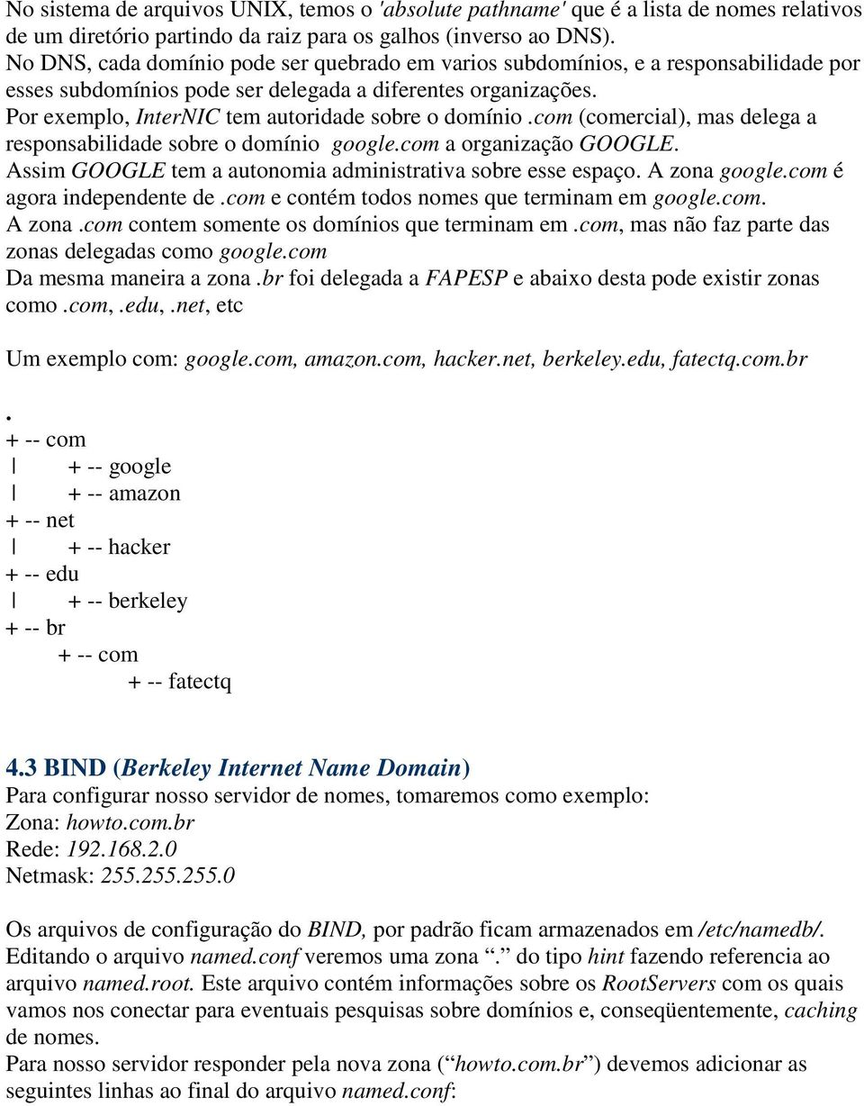 com (comercial), mas delega a responsabilidade sobre o domínio google.com a organização GOOGLE. Assim GOOGLE tem a autonomia administrativa sobre esse espaço. A zona google.