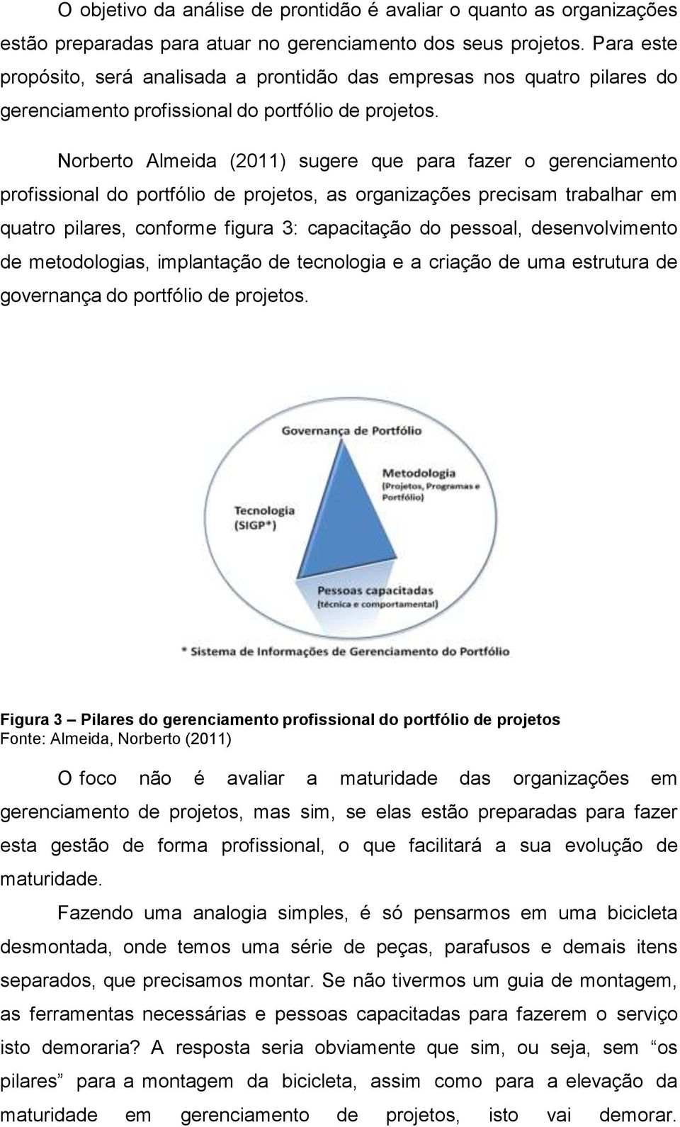 Norberto Almeida (2011) sugere que para fazer o gerenciamento profissional do portfólio de projetos, as organizações precisam trabalhar em quatro pilares, conforme figura 3: capacitação do pessoal,