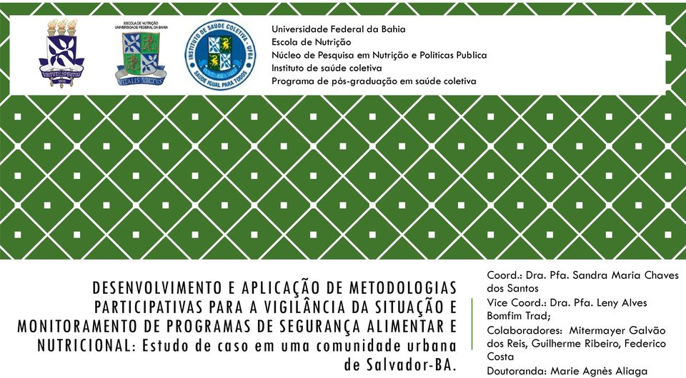 PROGRAMAS DE SEGURANÇA ALIMENTAR E NUTRICIONAL: Estudo de caso em uma comunidade urbana de Salvador-BA. Coord.: Dra. Pfa.