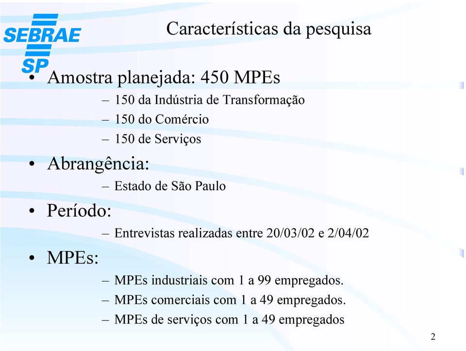 Paulo Entrevistas realizadas entre 20/03/02 e 2/04/02 MPEs industriais com 1 a 99