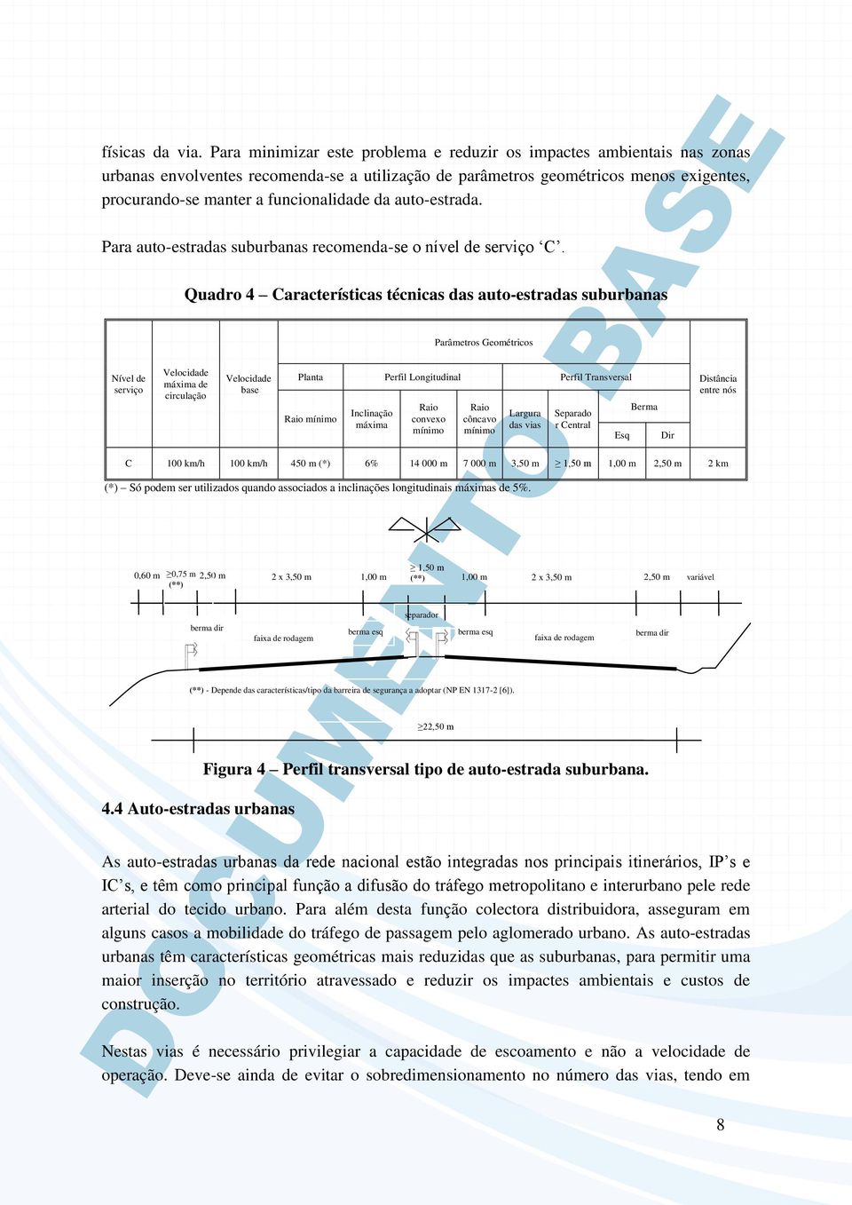 da auto-estrada. Para auto-estradas suburbanas recomenda-se o nível de serviço C.