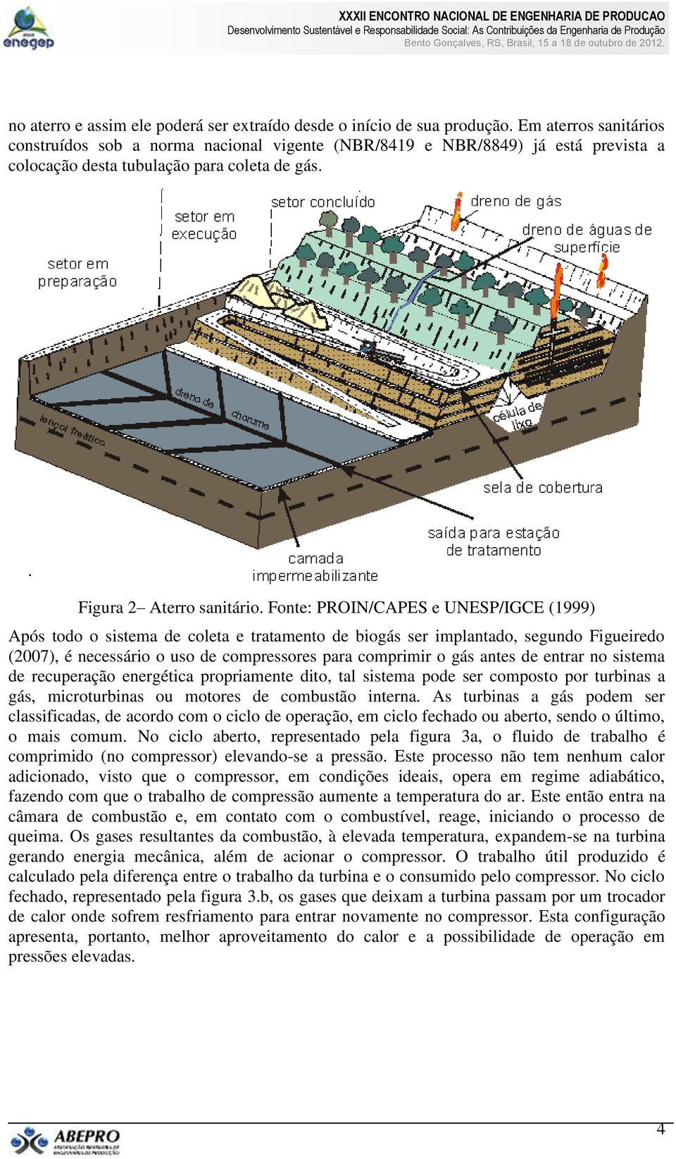 Fonte: PROIN/CAPES e UNESP/IGCE (1999) Após todo o sistema de coleta e tratamento de biogás ser implantado, segundo Figueiredo (2007), é necessário o uso de compressores para comprimir o gás antes de