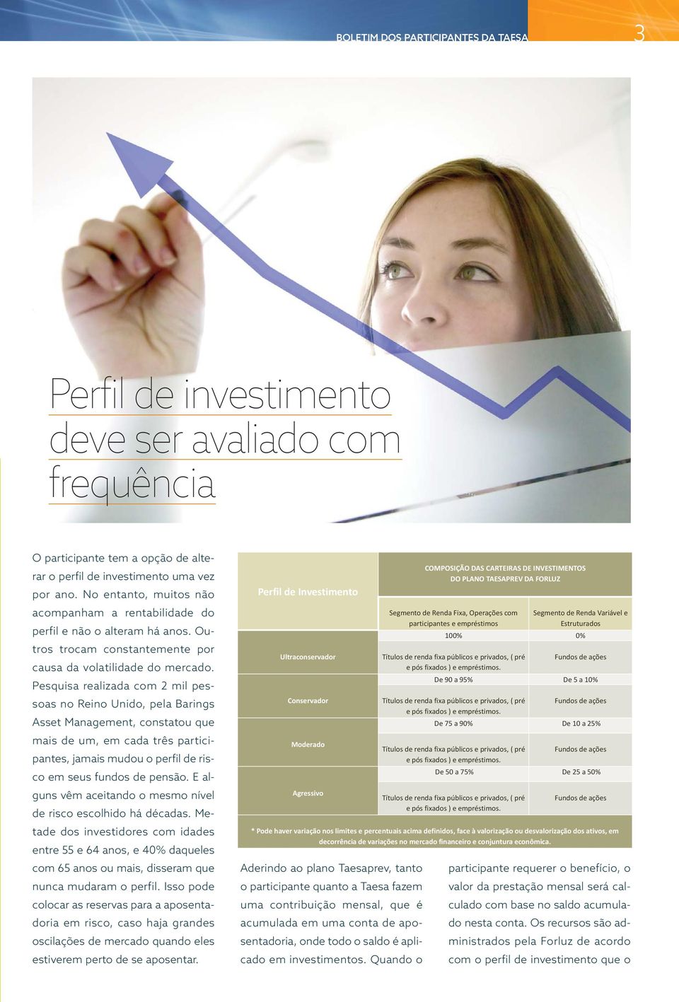 Pesquisa realizada com 2 mil pessoas no Reino Unido, pela Barings Asset Management, constatou que mais de um, em cada três participantes, jamais mudou o perfil de risco em seus fundos de pensão.