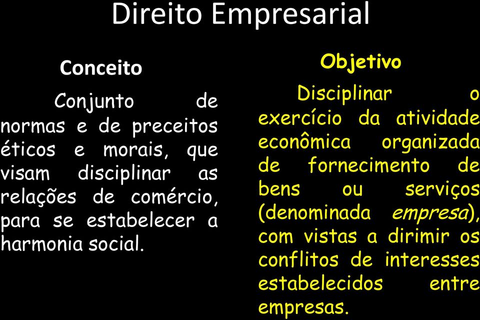 Objetivo Disciplinar o exercício da atividade econômica organizada de fornecimento de bens