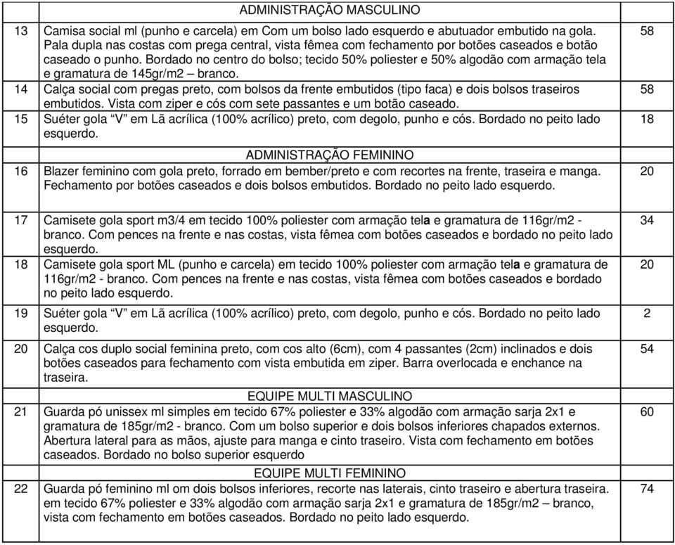 Bordado no centro do bolso; tecido 50% poliester e 50% algodão com armação tela e gramatura de 145gr/m2 branco.