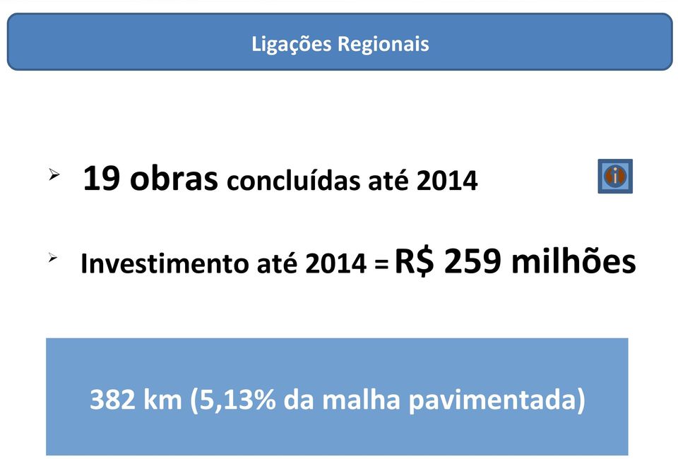 Investimento até 2014 = R$ 259