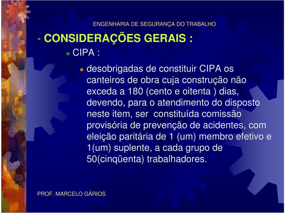 disposto neste item, ser constituída comissão provisória de prevenção de acidentes, com