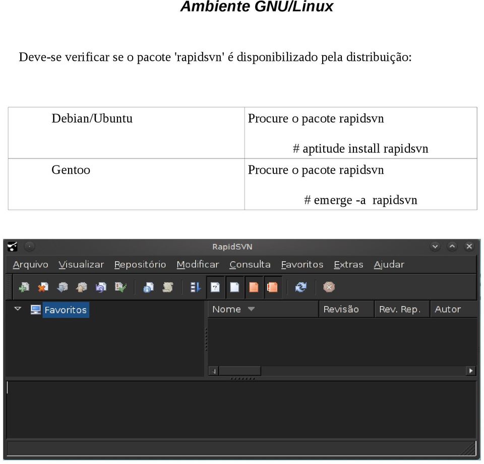 Debian/Ubuntu Gentoo Procure o pacote rapidsvn #
