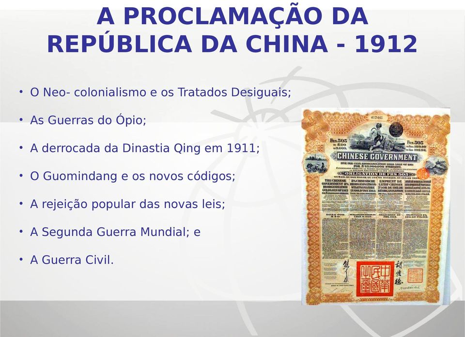 Dinastia Qing em 1911; O Guomindang e os novos códigos; A