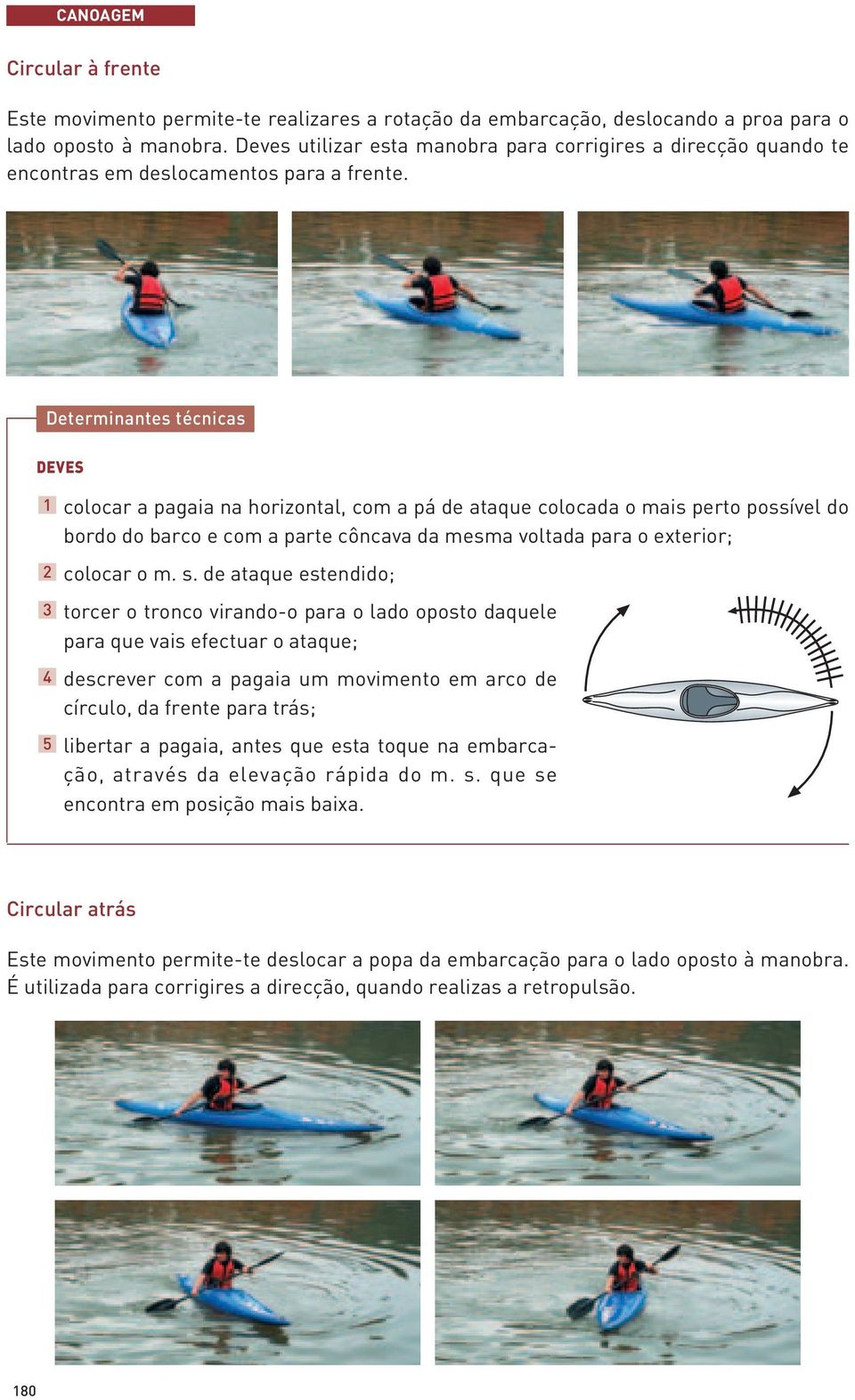 4 5 colocar a pagaia na horizontal, com a pá de ataque colocada o mais perto possível do bordo do barco e com a parte côncava da mesma voltada para o exterior; colocar o m. s.