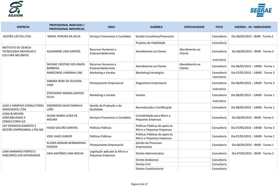 DAYANE CRISTINE DOS ANJOS BARBOSA Projetos de Viabilidade Dia 06/05/2015-9h00 - Turma 3 Dia 06/05/2015-14h00 - Turma 1 MARCONDE LAMENHA LINS Marketing e Vendas Marketing Estratégico Dia