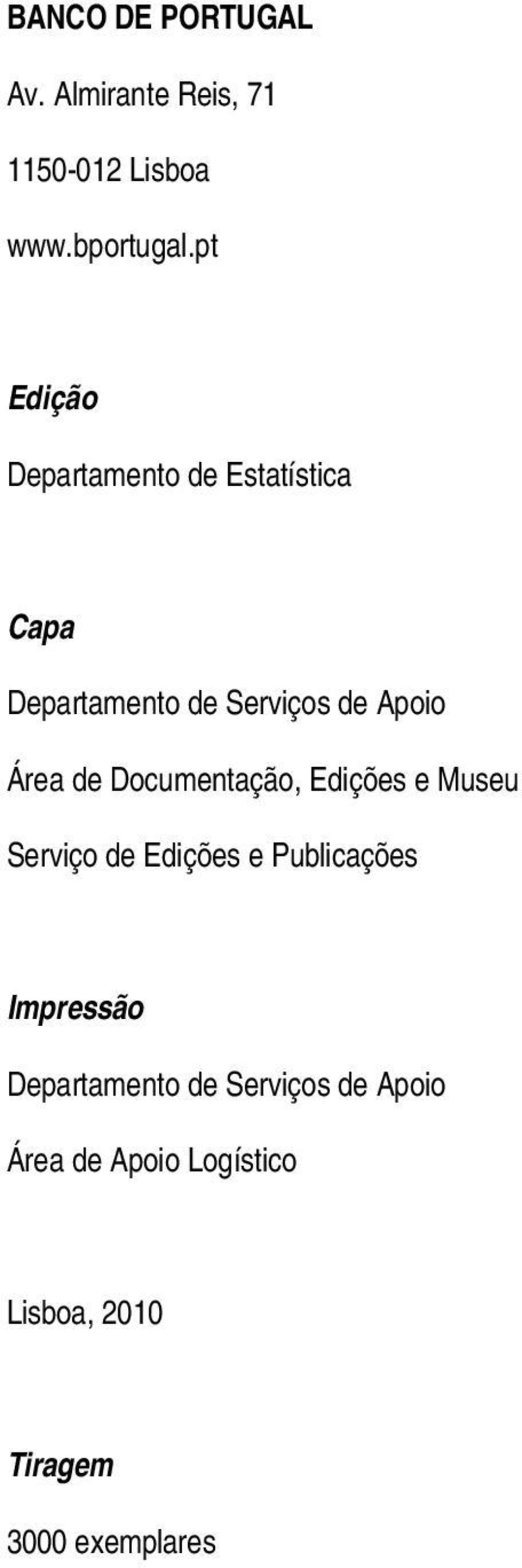 Edições e Museu Serviço de Edições e Publicações Impressão Departamento de Serviços de Apoio Área