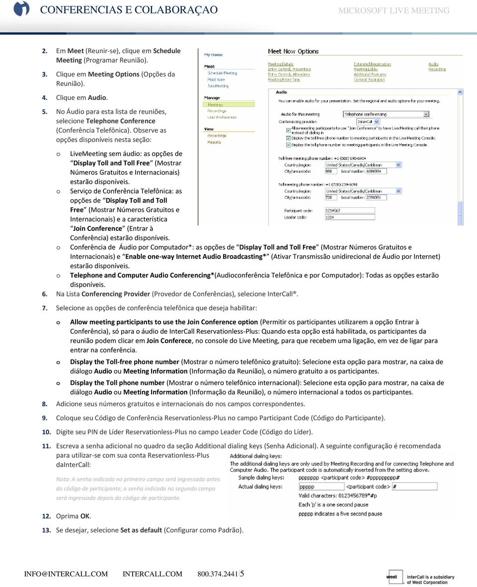 Observe as pções dispníveis nesta seçã: LiveMeeting sem áudi: as pções de Display Tll and Tll Free (Mstrar Númers Gratuits e Internacinais) estarã dispníveis.