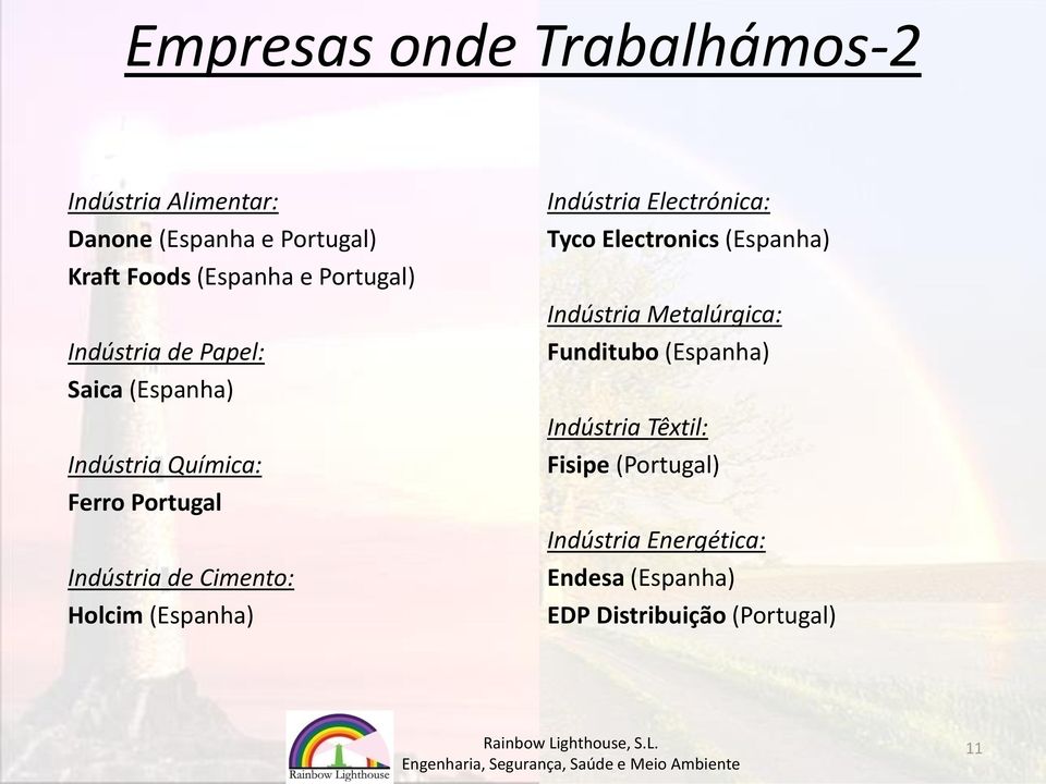 Holcim (Espanha) Indústria Electrónica: Tyco Electronics (Espanha) Indústria Metalúrgica: Funditubo