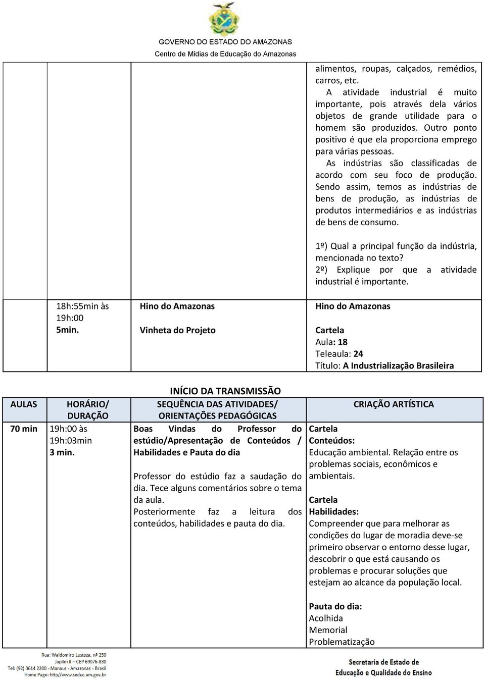 Sendo assim, temos as indústrias de bens de produção, as indústrias de produtos intermediários e as indústrias de bens de consumo. 18h:55min às 19h:00 5min.