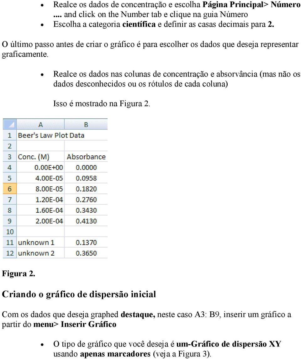 O último passo antes de criar o gráfico é para escolher os dados que deseja representar graficamente.