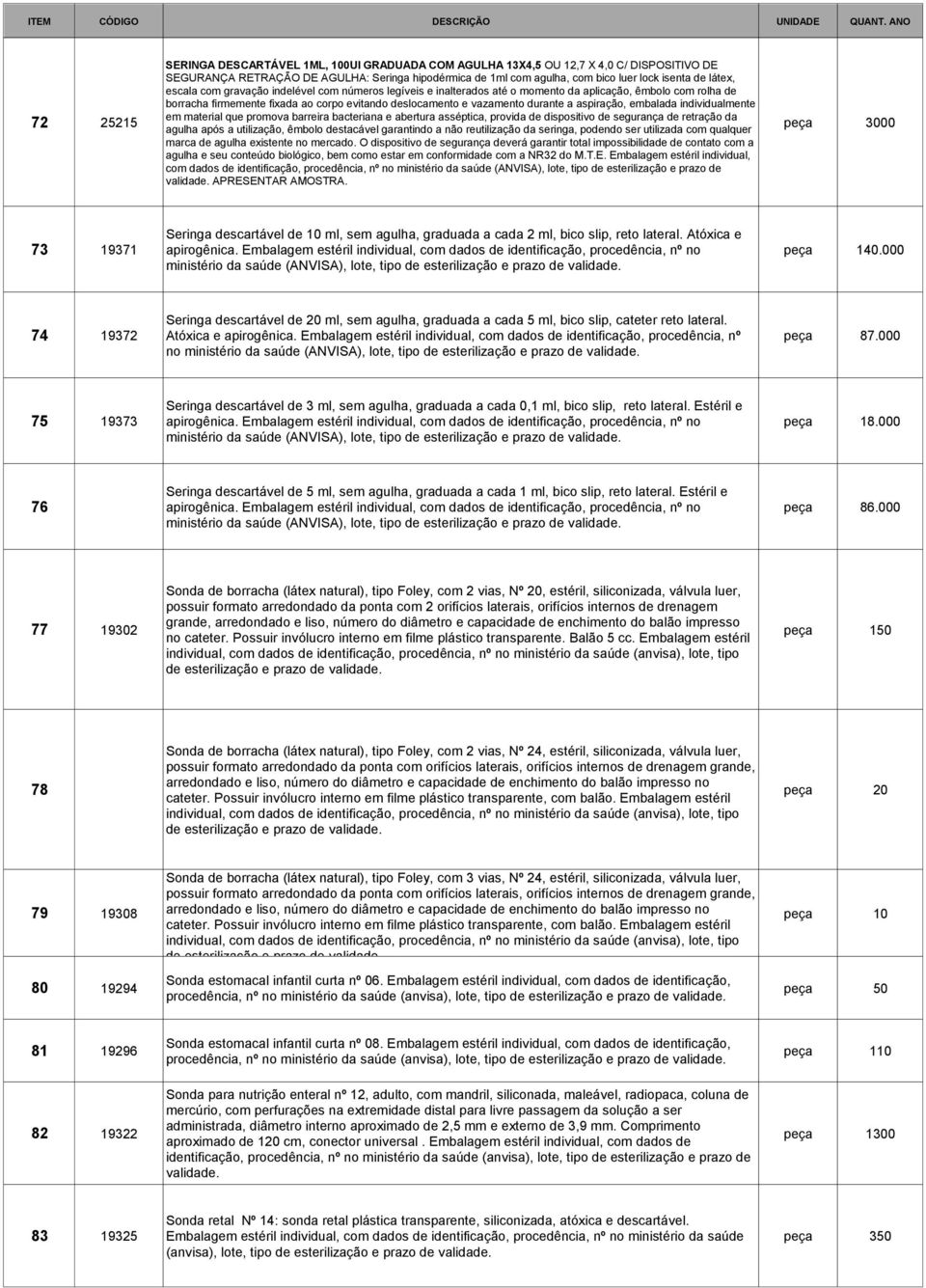 aspiração, embalada individualmente em material que promova barreira bacteriana e abertura asséptica, provida de dispositivo de segurança de retração da agulha após a utilização, êmbolo destacável