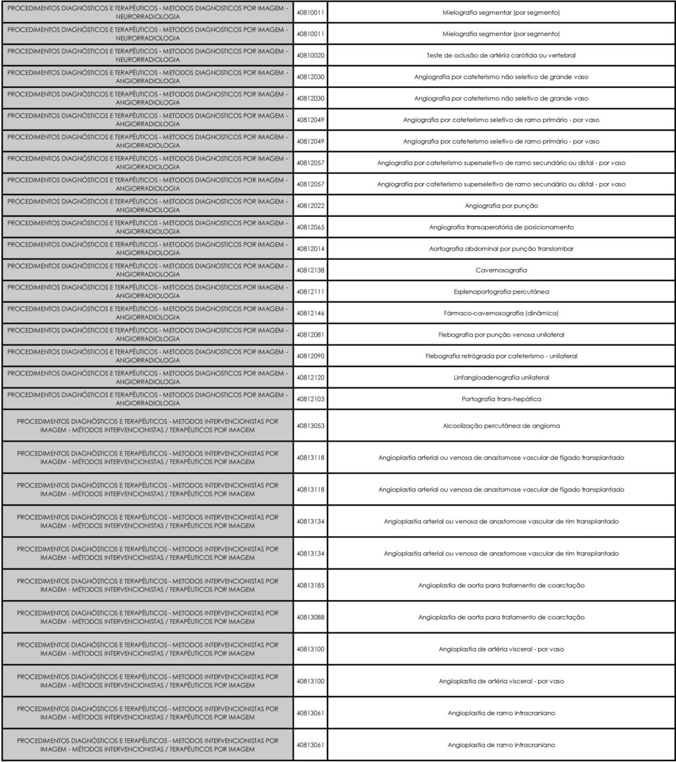primário - por vaso 40812049 Angiografia por cateterismo seletivo de ramo primário - por vaso 40812057 Angiografia por cateterismo superseletivo de ramo secundário ou distal - por vaso 40812057