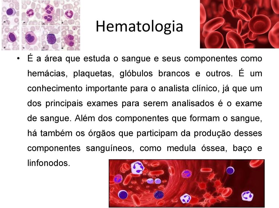 É um conhecimento importante para o analista clínico, já que um dos principais exames para serem