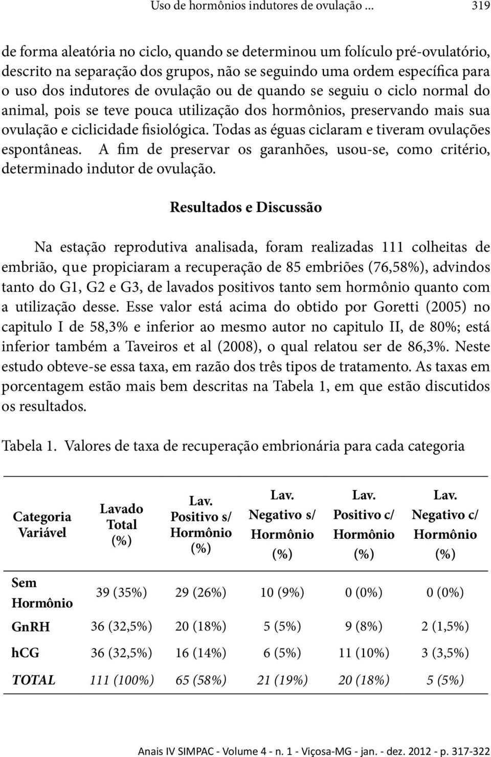 quando se seguiu o ciclo normal do animal, pois se teve pouca utilização dos hormônios, preservando mais sua ovulação e ciclicidade fisiológica.