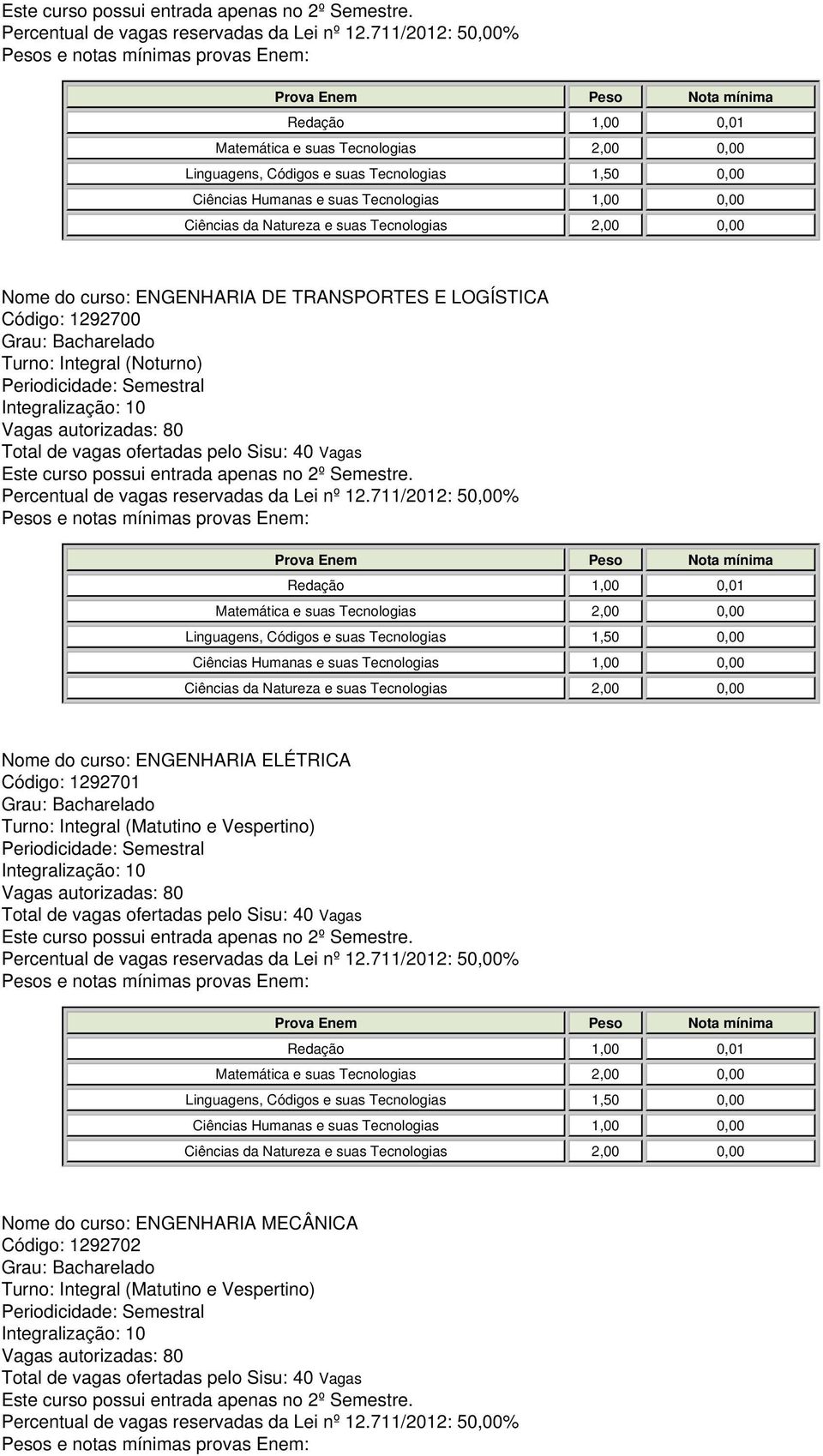 1292701 Turno: Integral (Matutino e Vespertino) Nome do curso: