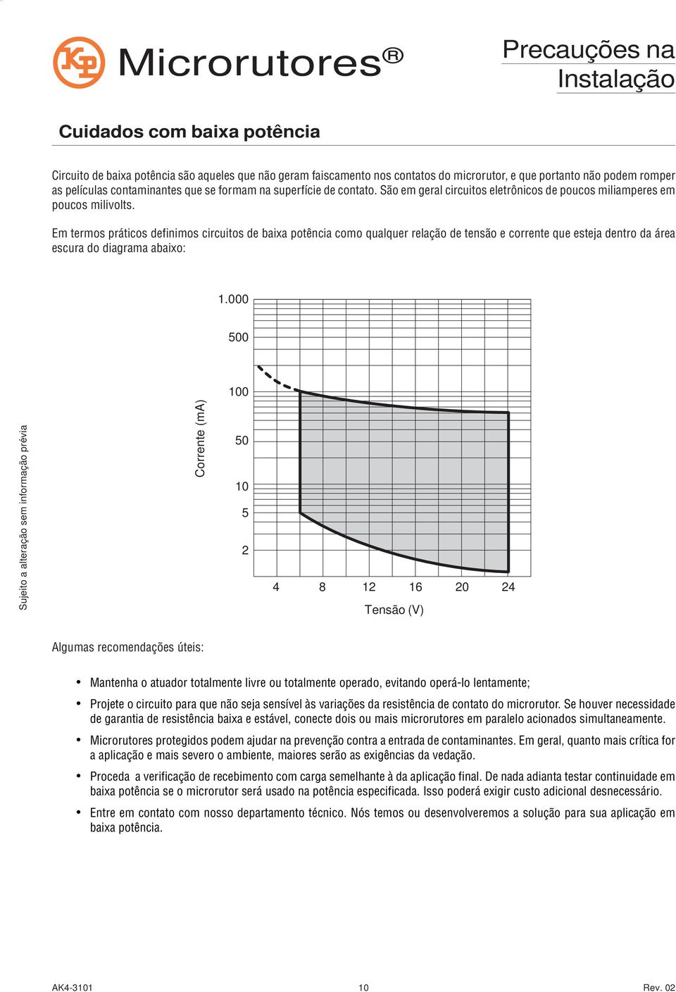 Em termos práticos definimos circuitos de baixa potência como qualquer relação de tensão e corrente que esteja dentro da área escura do diagrama abaixo: 1.