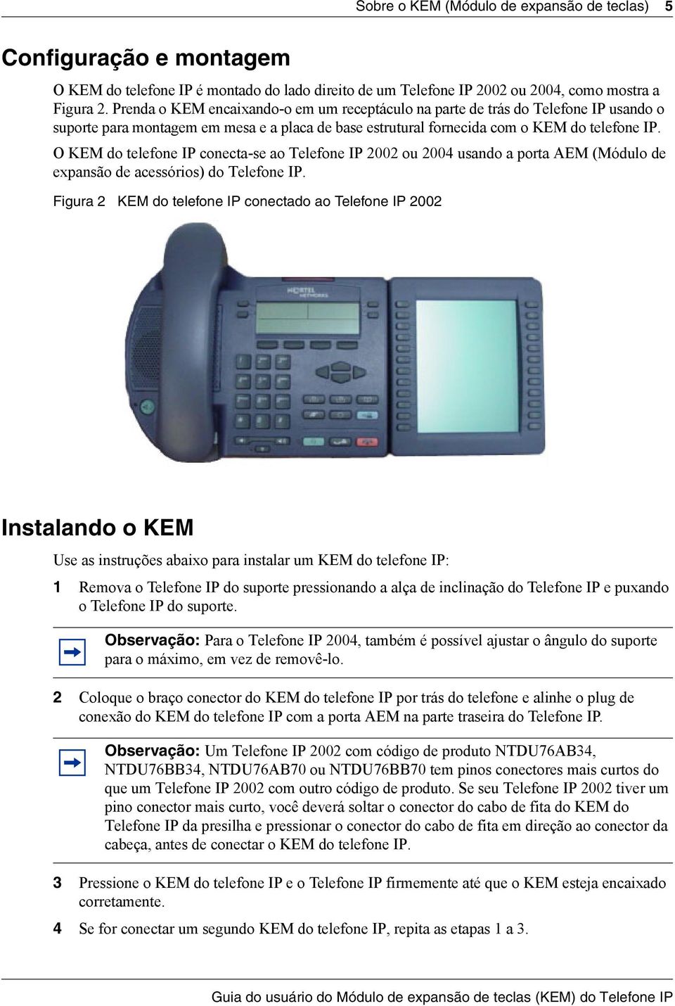 O KEM do telefone IP conecta-se ao Telefone IP 2002 ou 2004 usando a porta AEM (Módulo de expansão de acessórios) do Telefone IP.