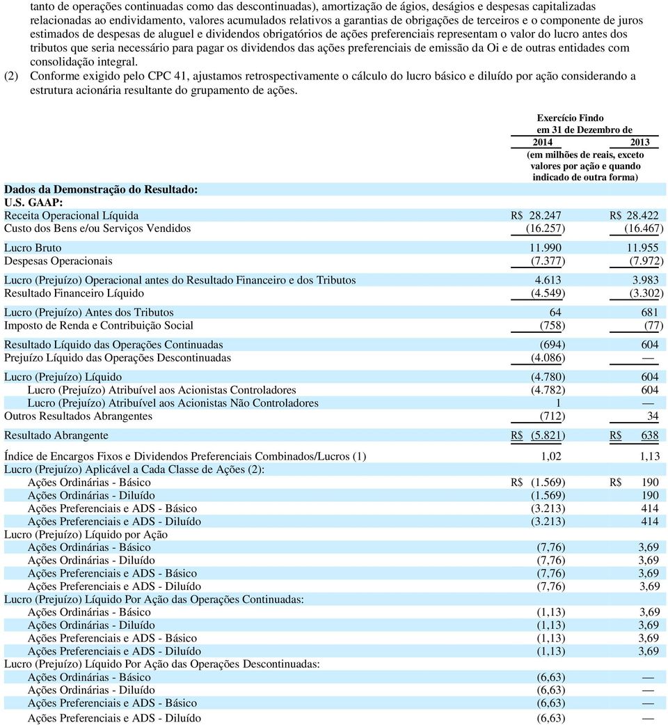 os dividendos das ações preferenciais de emissão da Oi e de outras entidades com consolidação integral.