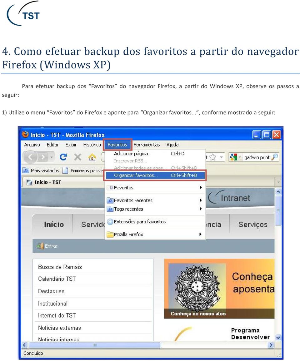 Firefox, a partir do Windows XP, observe os passos a 1) Utilize o menu