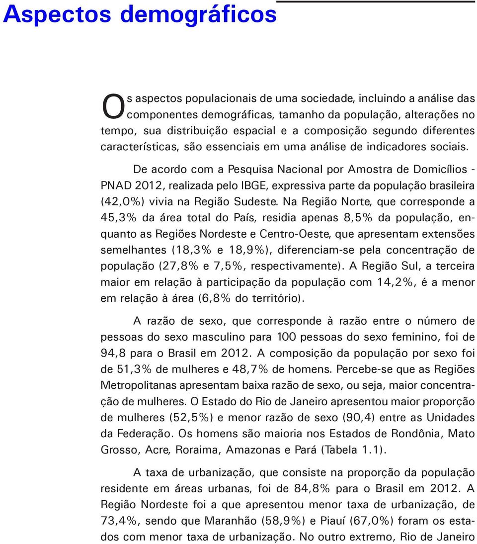 De acordo com a Pesquisa Nacional por Amostra de Domicílios - PNAD 2012, realizada pelo IBGE, expressiva parte da população brasileira (42,0%) vivia na Região Sudeste.