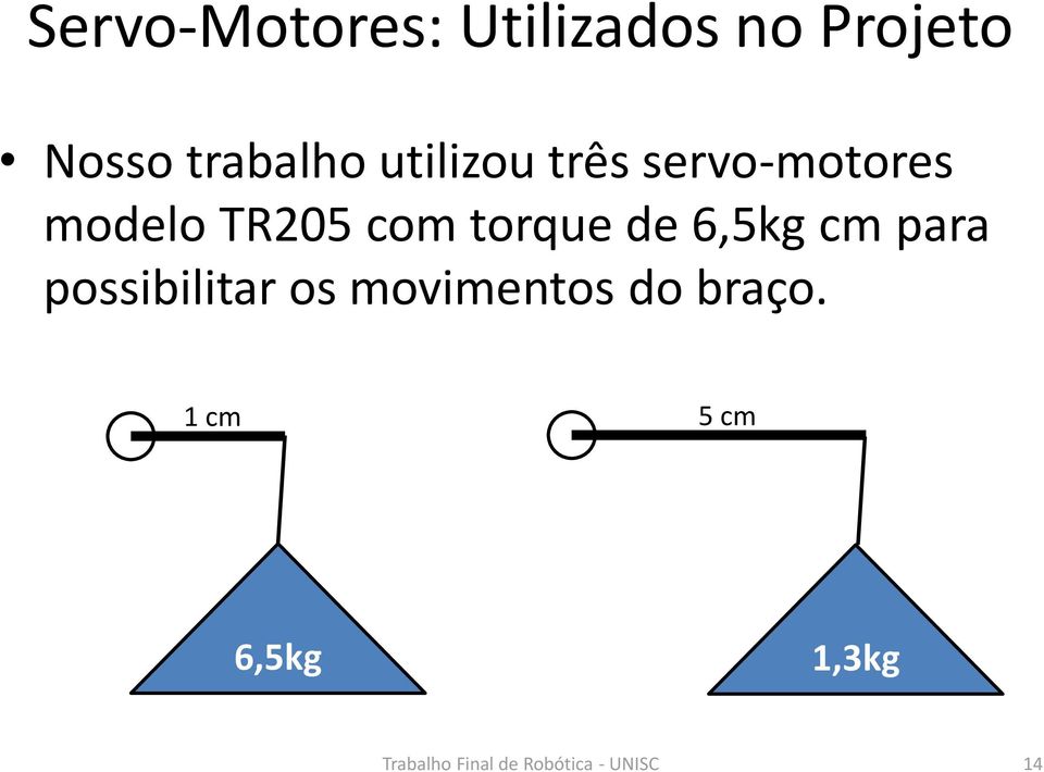 6,5kg cm para possibilitar os movimentos do braço.