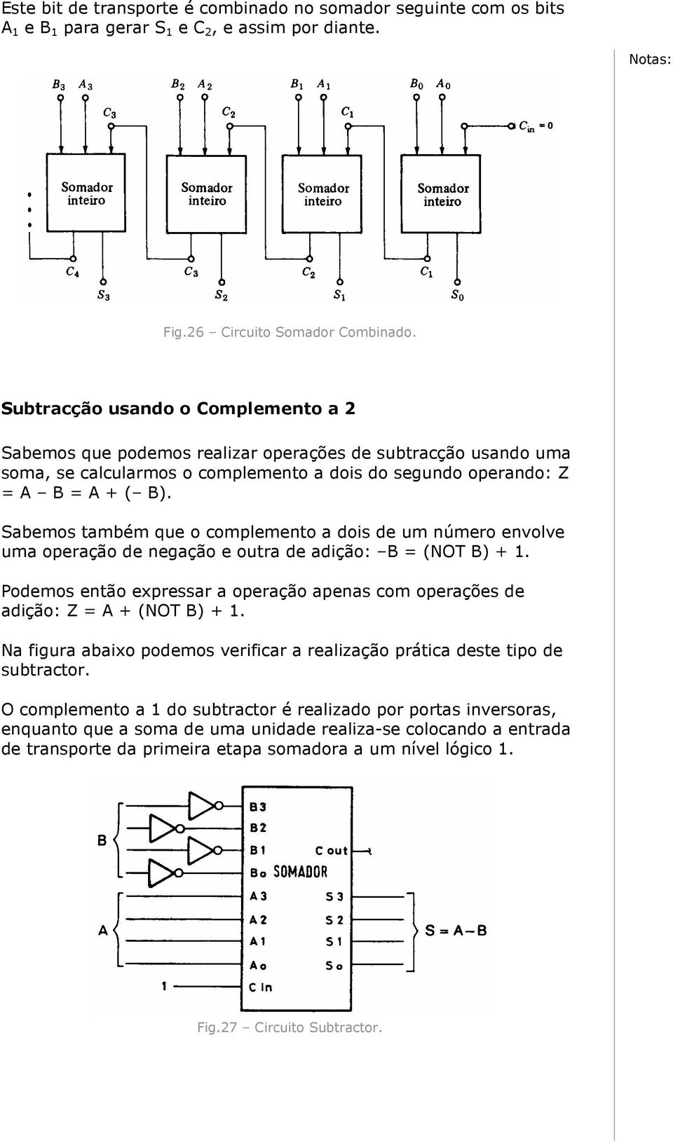 Sabemos também que o complemento a dois de um número envolve uma operação de negação e outra de adição: B = (NOT B) + 1.