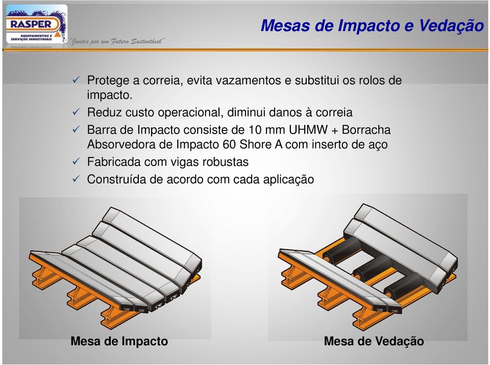Reduz custo operacional, diminui danos à correia Barra de Impacto consiste de 10 mm