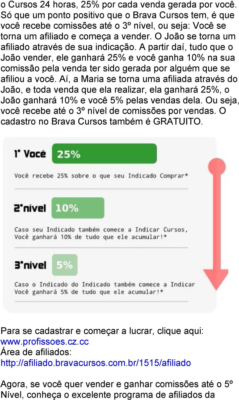 A partir daí, tudo que o João vender, ele ganhará 25% e você ganha 10% na sua comissão pela venda ter sido gerada por alguém que se afiliou a você.