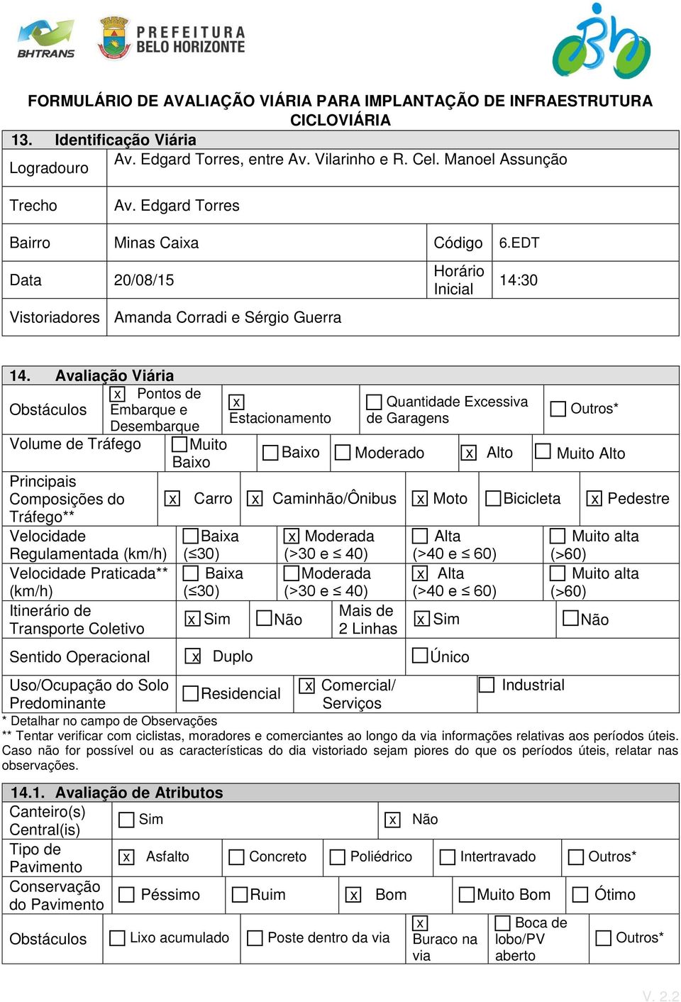 Avaliação Viária Pontos de Obstáculos Embarque e Desembarque Volume de Tráfego Principais Composições do Tráfego** Velocidade Regulamentada (km/h) Velocidade Praticada** (km/h) Itinerário de