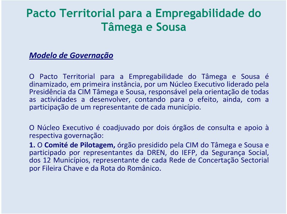 um representante de cada município. O Núcleo Executivo é coadjuvado por dois órgãos de consulta e apoio à respectiva governação: 1.