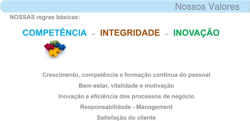 Bem-estar, vitalidade e motivação Inovação e eficiência dos