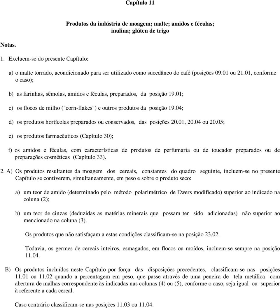 04; d) os produtos hortícolas preparados ou conservados, das posições 20.01, 20.04 ou 20.