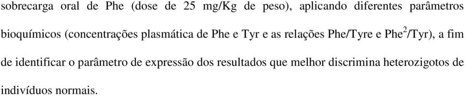 relações Phe/Tyre e Phe 2 /Tyr), a fim de identificar o parâmetro de