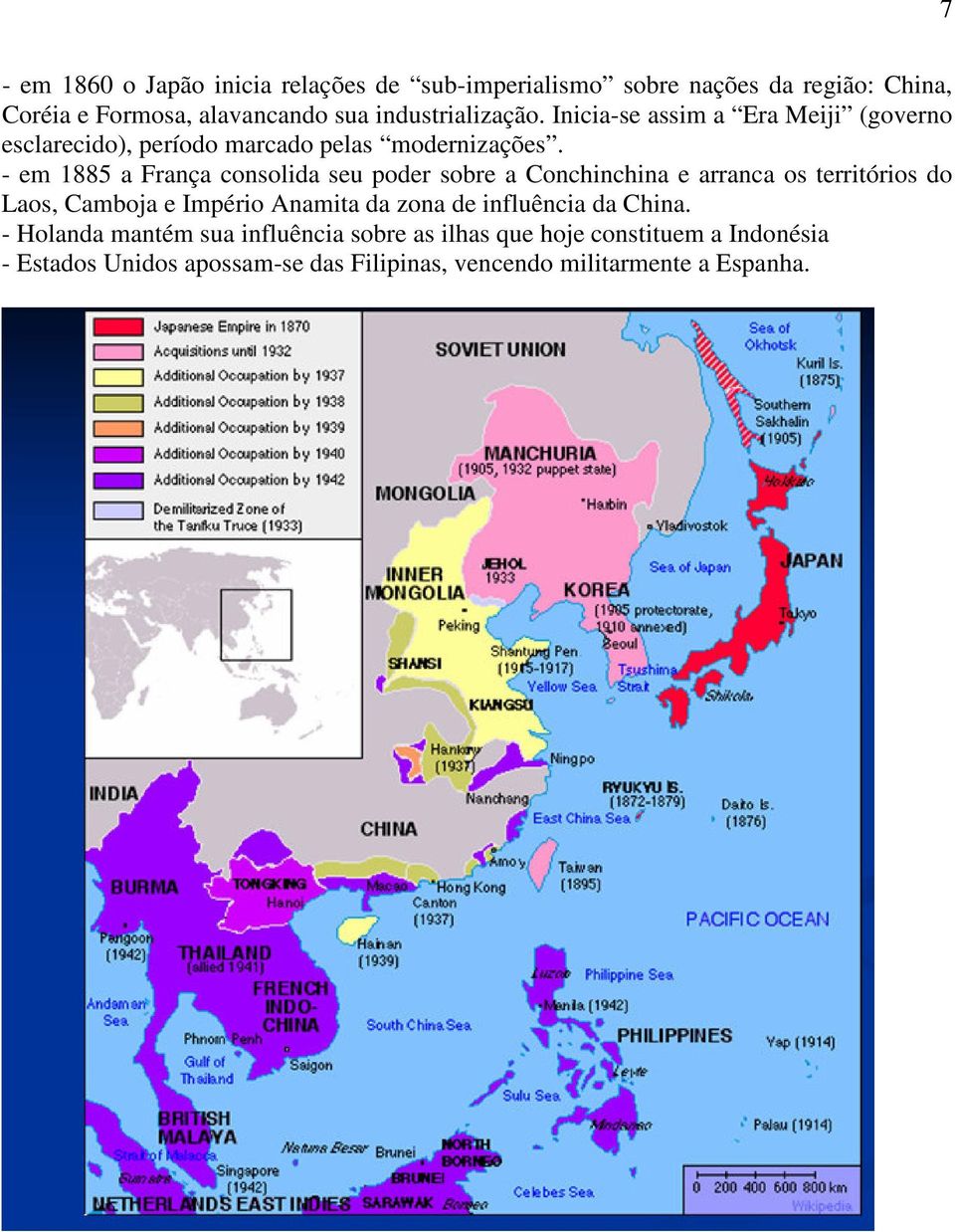 - em 1885 a França consolida seu poder sobre a Conchinchina e arranca os territórios do Laos, Camboja e Império Anamita da zona de
